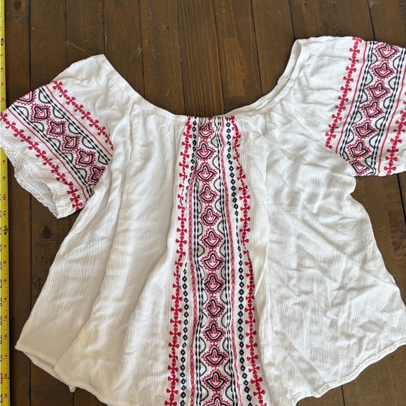 Jolt Tops - Jolt White Blouse with Red and Navy Embroidery